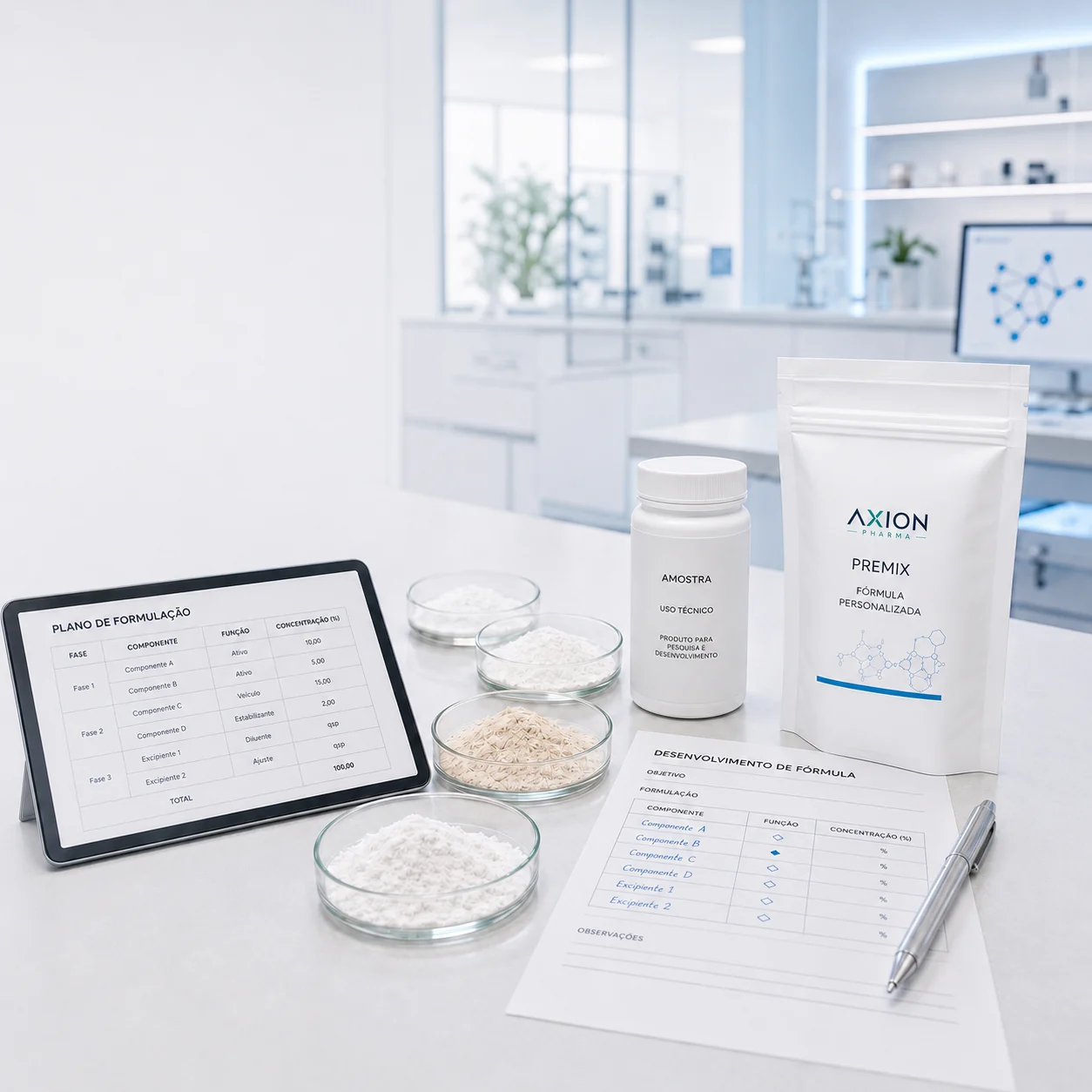 Premixes AXION PHARMA preparados sob análise técnica